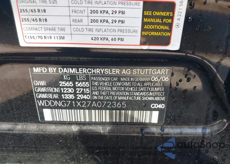 2007 Mercedes-Benz S 550 from USA, damaged, VIN WDDNG71X27A072365